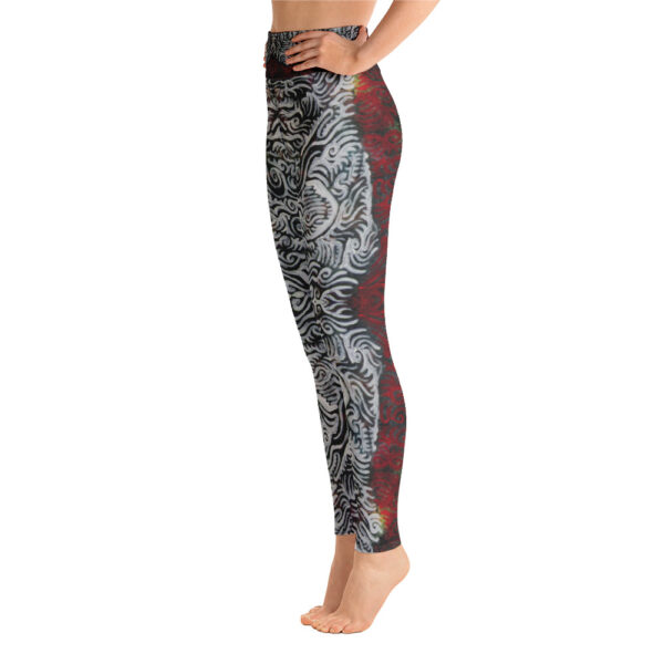 White over Red Swirls Yoga Leggings - Image 2