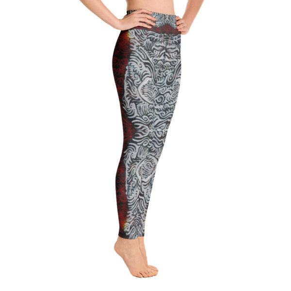 White over Red Swirls Yoga Leggings - Image 3