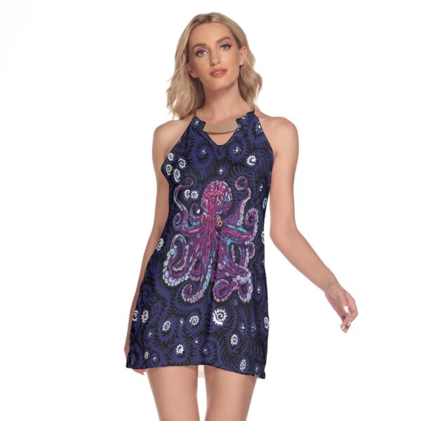 Psy-Octopus All-Over Print Women's Round Neck Above Knee Dress