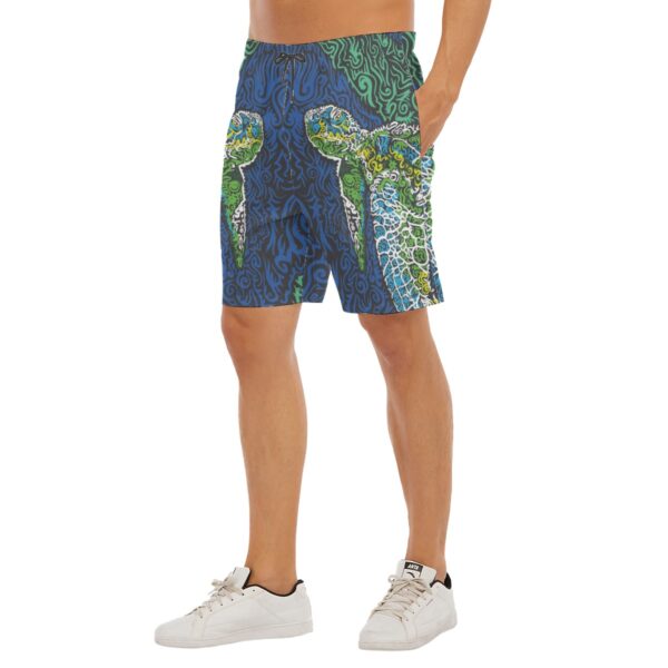 Swirly Turtle All-Over Print Men's Beach Shorts With Elastic Waist - Image 3