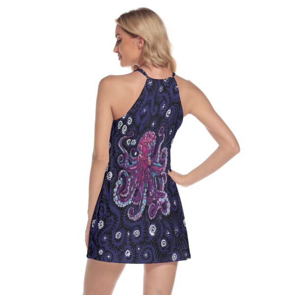 Psy-Octopus All-Over Print Women's Round Neck Above Knee Dress - Image 4