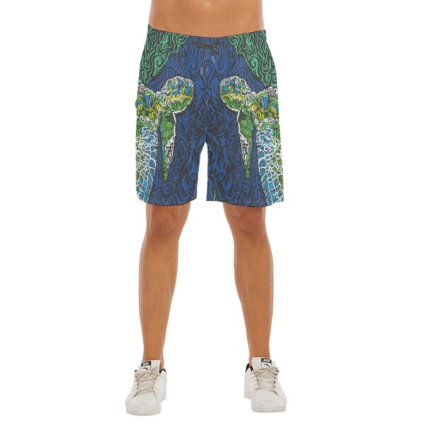 Swirly Turtle All-Over Print Men's Beach Shorts With Elastic Waist