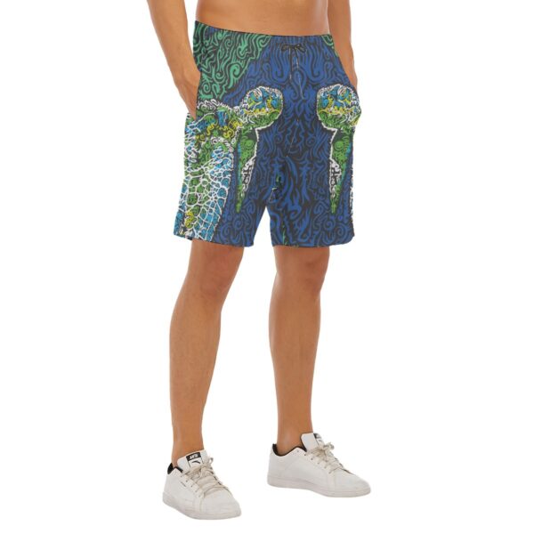 Swirly Turtle All-Over Print Men's Beach Shorts With Elastic Waist - Image 2