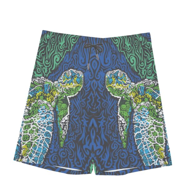 Swirly Turtle All-Over Print Men's Beach Shorts With Elastic Waist - Image 5