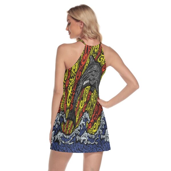 Tripper the Dolphin All-Over Print Women's Round Neck Above Knee Dress - Image 4