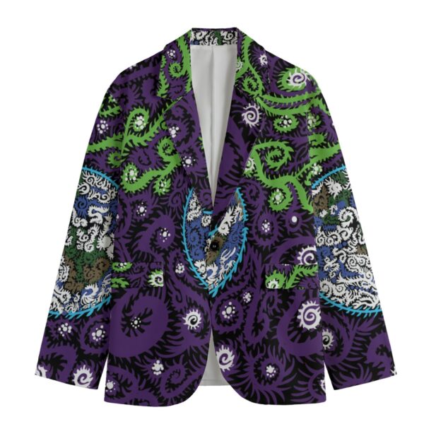 Psychedelic Earth All-Over Print Men's Casual Flat Lapel Collar Blazer | 245GSM Cotton