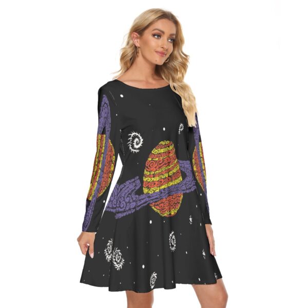 psychedelic Saturn All-Over Print Women's Crew Neck Dress - Image 2