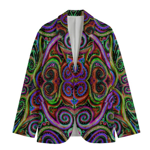 Rainbow Swirls All-Over Print Men's Casual Flat Lapel Collar Blazer | 245GSM Cotton