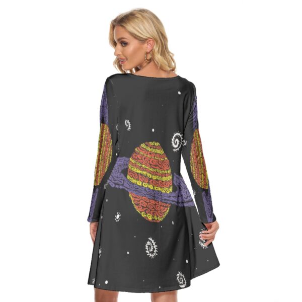 psychedelic Saturn All-Over Print Women's Crew Neck Dress - Image 4