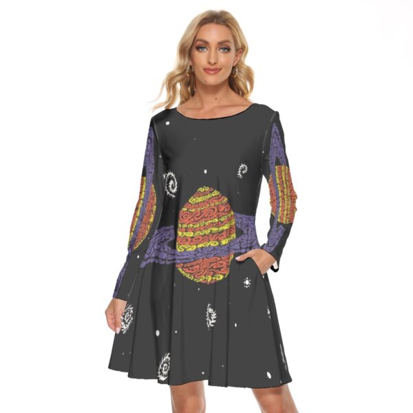 psychedelic Saturn All-Over Print Women's Crew Neck Dress