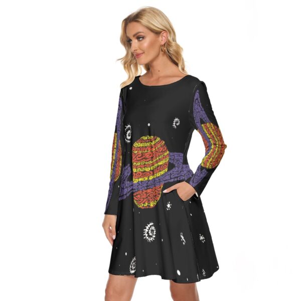 psychedelic Saturn All-Over Print Women's Crew Neck Dress - Image 3